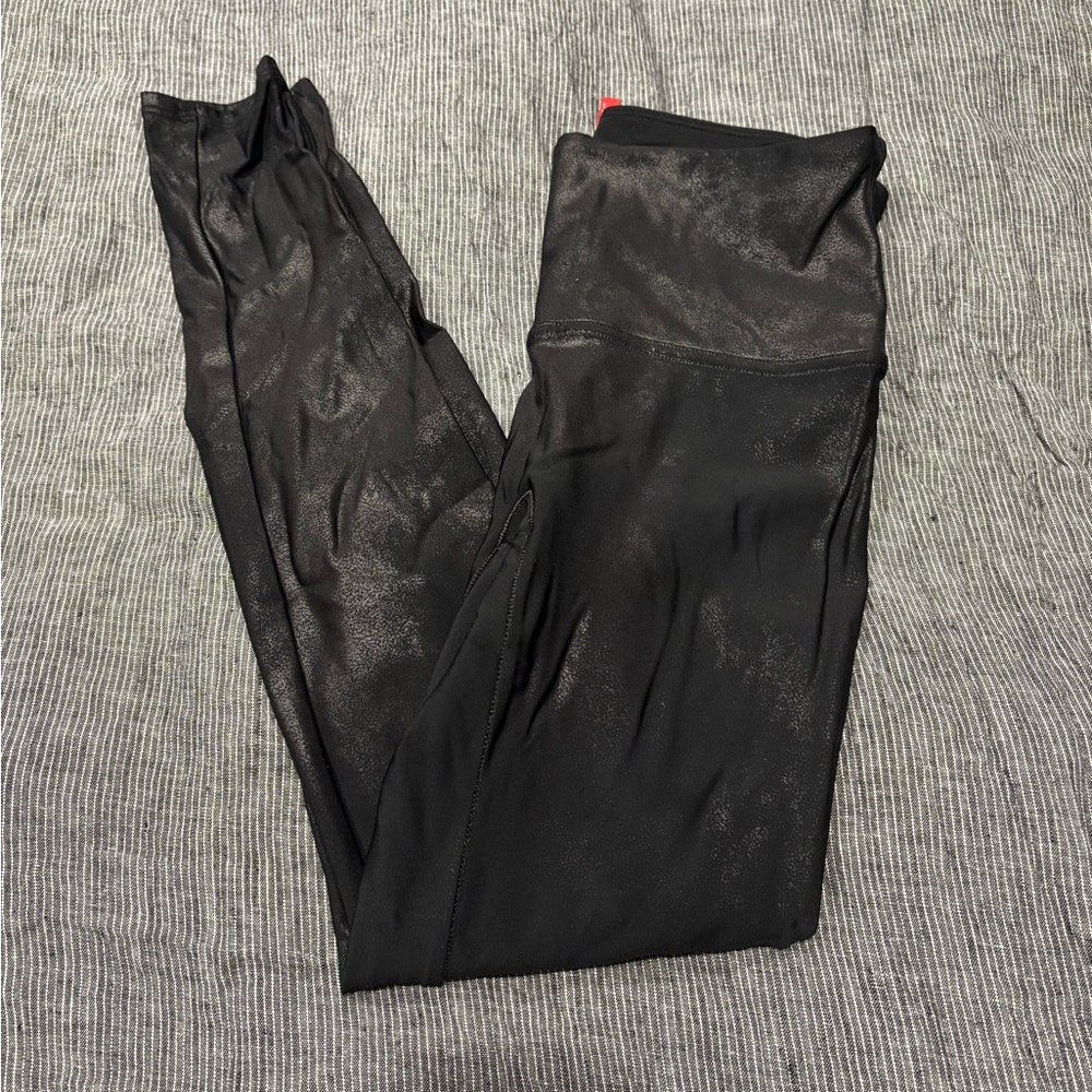 SPANX Black Sculpting Leggings with Red Logo Tag